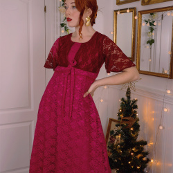 Bright Pink Lace 60's Gown | S