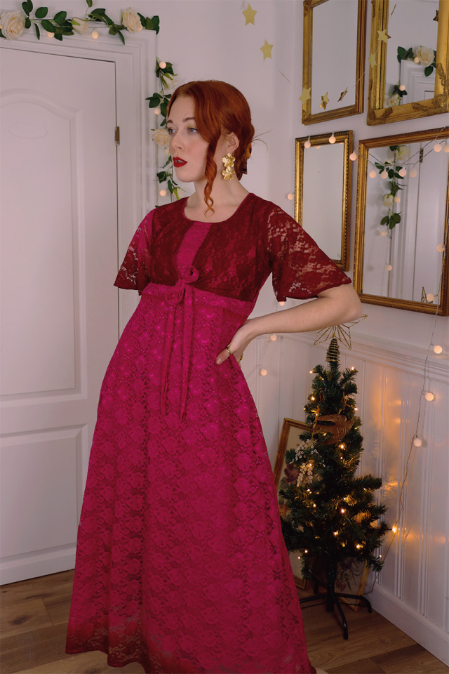 Bright Pink Lace 60's Gown | S