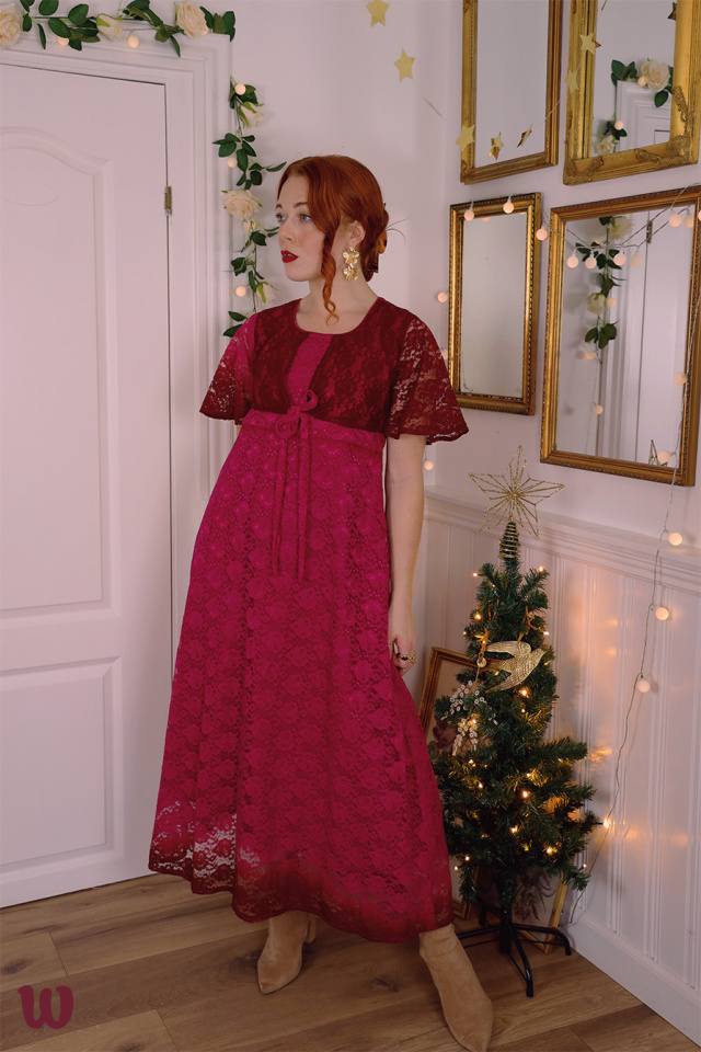Bright Pink Lace 60's Gown | S