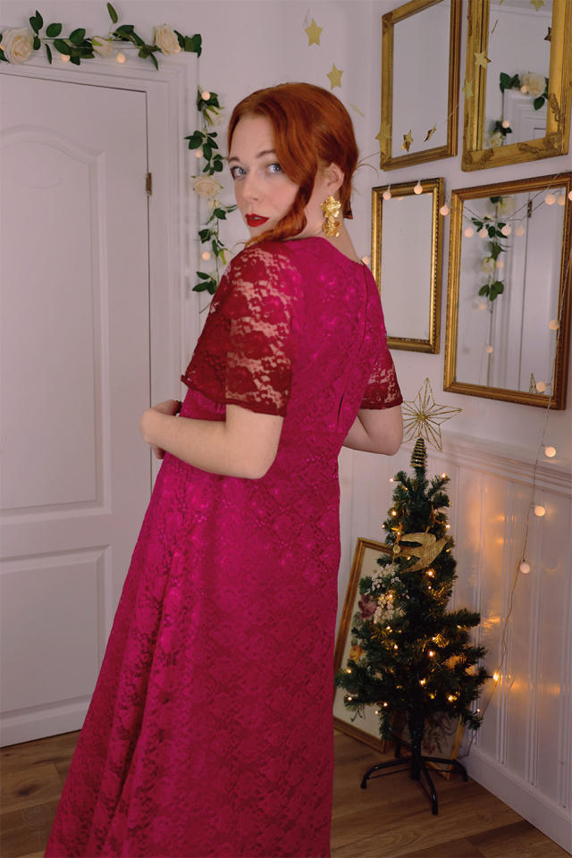 Bright Pink Lace 60's Gown | S