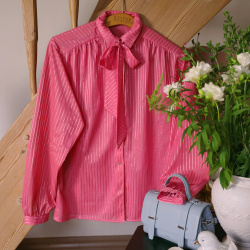 Bright Pink Striped Vintage Blouse | S