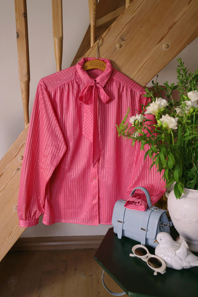 Bright Pink Striped Vintage Blouse | S