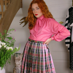 Bright Pink Striped Vintage Blouse | S