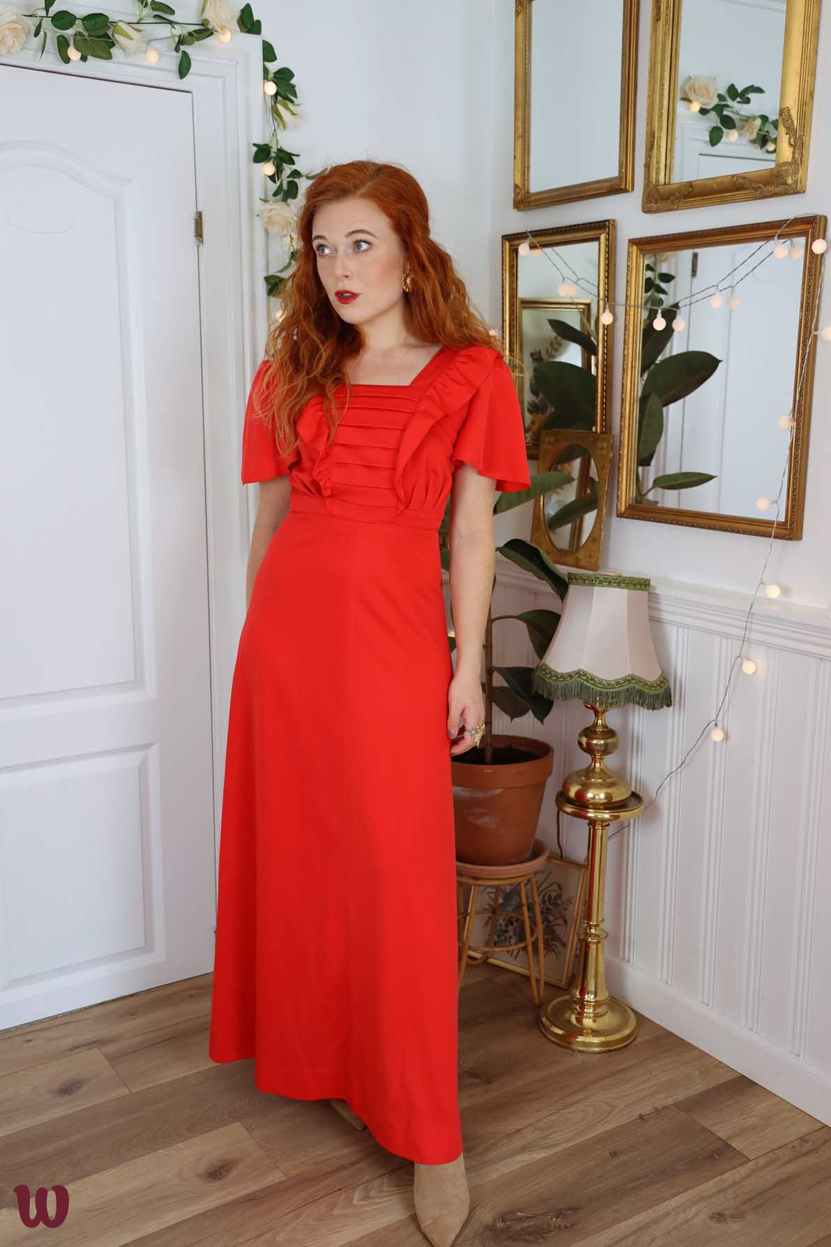 True Vintage Original order 70s Red Glam Metallic Maxi Dress