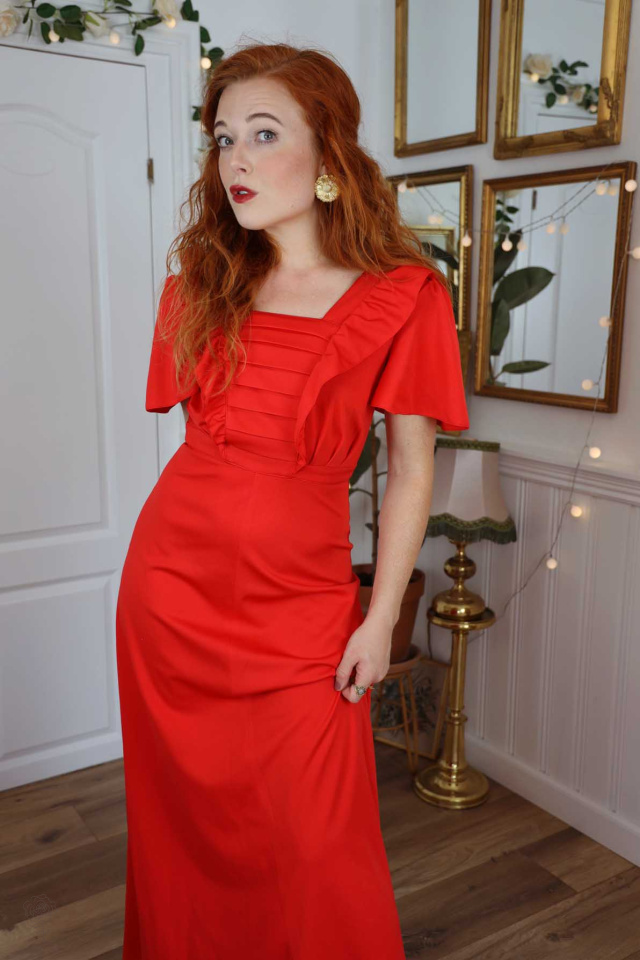 Stunning Red 70's Maxi Dress | XS