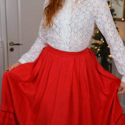 Bright Red Flowy Fairytale Vintage Skirt | S/M