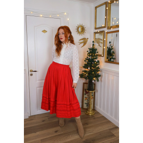 Bright Red Flowy Fairytale Vintage Skirt | S/M