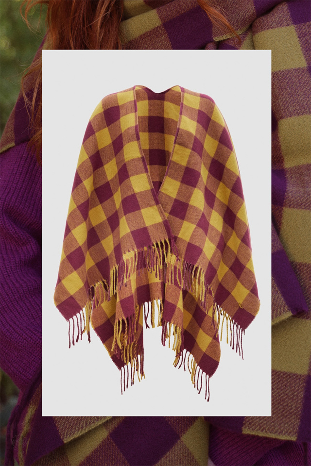 Brit Checkered Poncho &amp; Scarf 