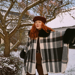 Black &amp; White Plaid Cape Jacket 