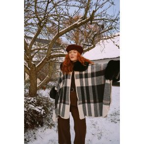 Black & White Plaid Cape Jacket 