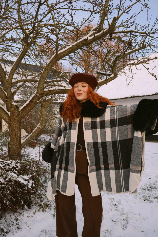 Black &amp; White Plaid Cape Jacket 