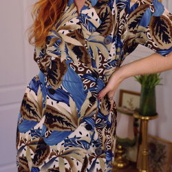 Brown Blue Leafy Vintage Dress | S