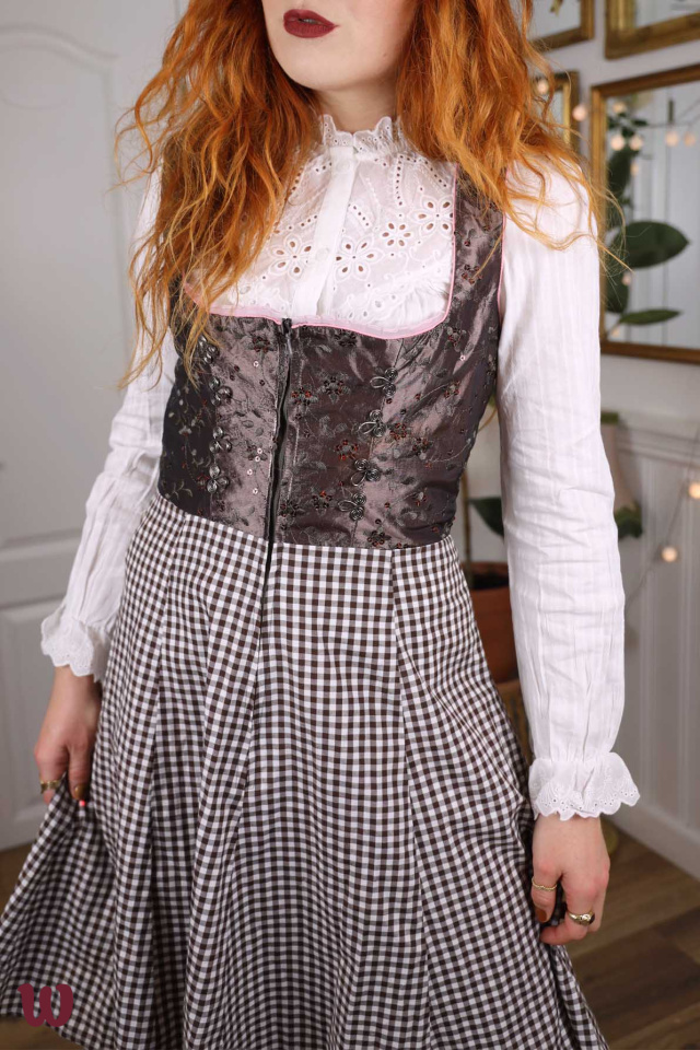 Brown &amp; White Checkered Austrian Dress | M