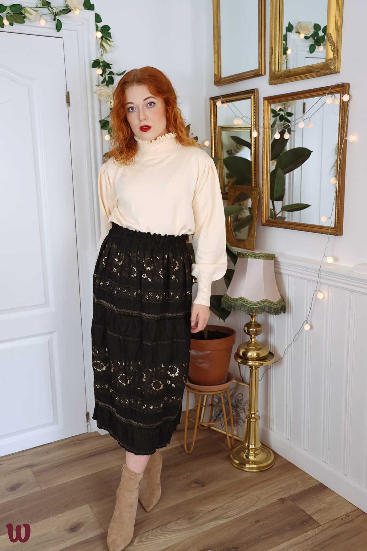 Beige floral skirt hotsell