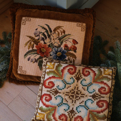 Brown, Blue &amp; Red Pattern Retro Pillow