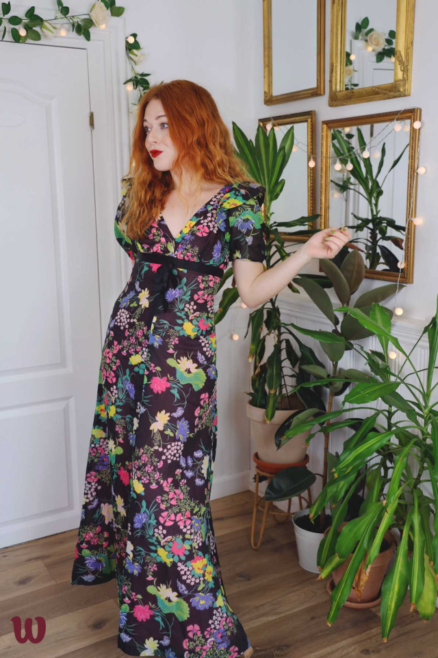 Brown Floral 70's Maxi Dress | S