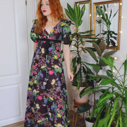 Brown Floral 70's Maxi Dress | S