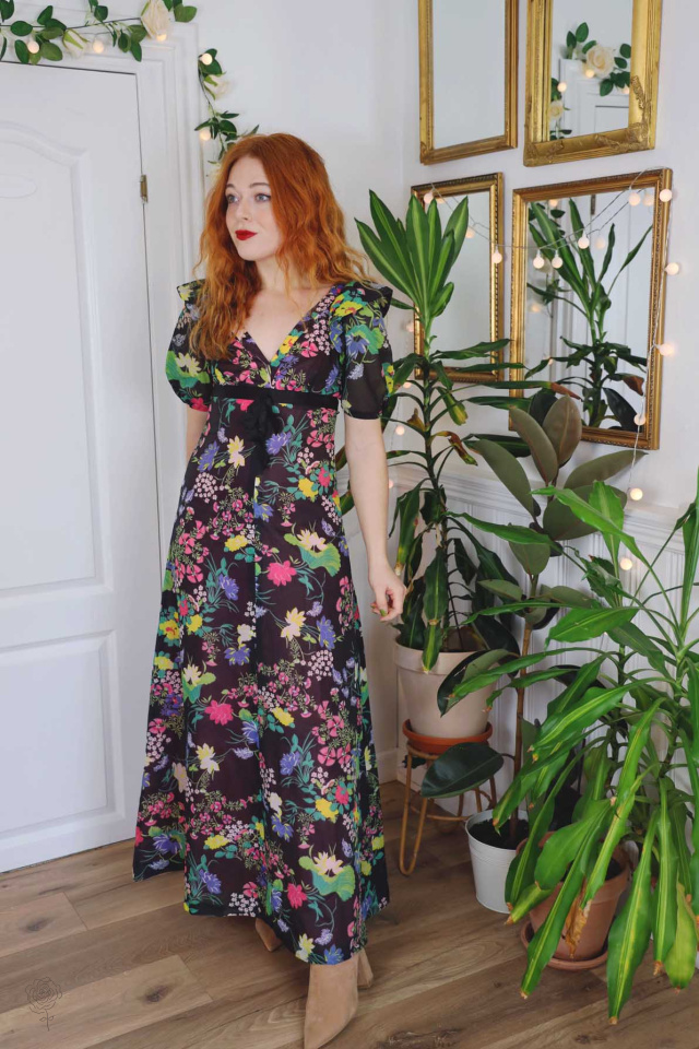 Brown Floral 70's Maxi Dress | S