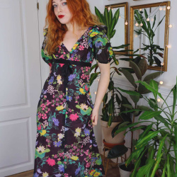 Brown Floral 70's Maxi Dress | S