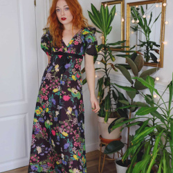 Brown Floral 70's Maxi Dress | S