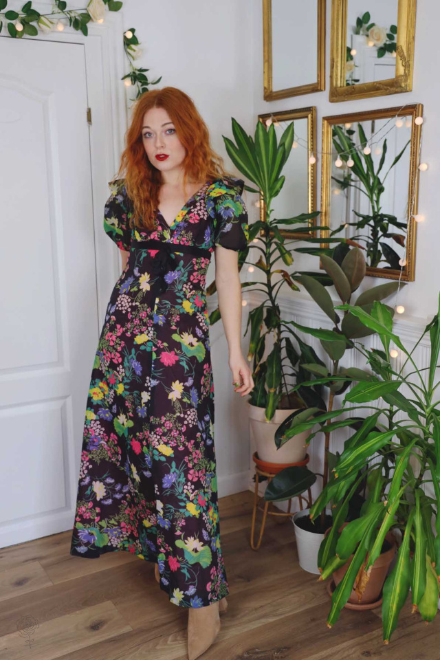 Brown Floral 70's Maxi Dress | S