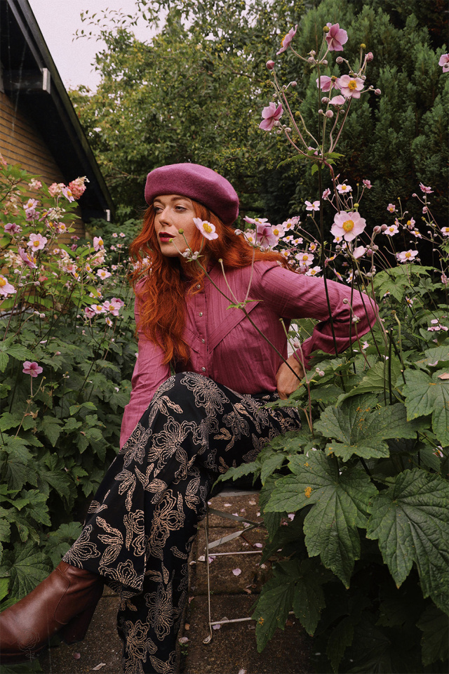 Brown Floral Black Trousers