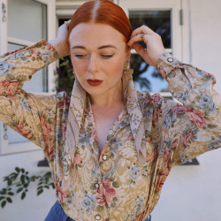 Brown Floral Vintage Blouse | M/L