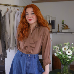 Brown Frill Elegant Vintage Blouse | S