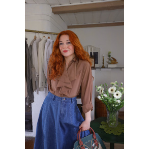 Brown Frill Elegant Vintage Blouse | S