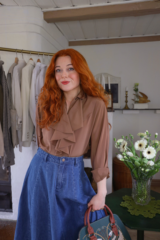 Brown Frill Elegant Vintage Blouse | S