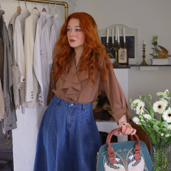 Brown Frill Elegant Vintage Blouse | S