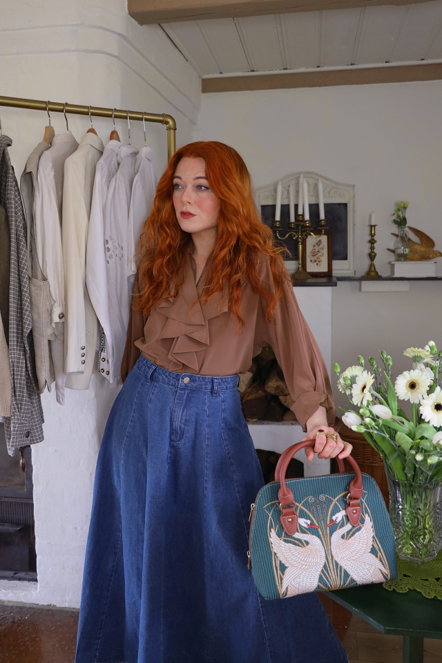 Brown Frill Elegant Vintage Blouse | S