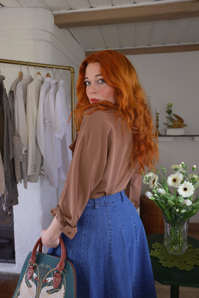 Brown Frill Elegant Vintage Blouse | S