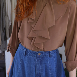 Brown Frill Elegant Vintage Blouse | S