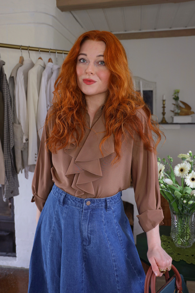 Brown Frill Elegant Vintage Blouse | S