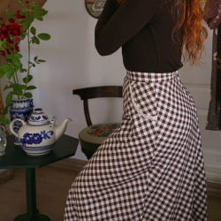 Brown Gingham Vintage Maxi 70's Skirt | S