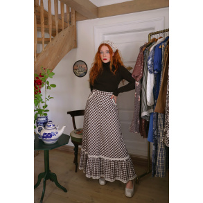 Brown Gingham Vintage Maxi 70's Skirt | S