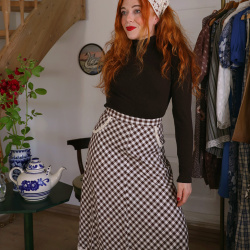 Brown Gingham Vintage Maxi 70's Skirt | S