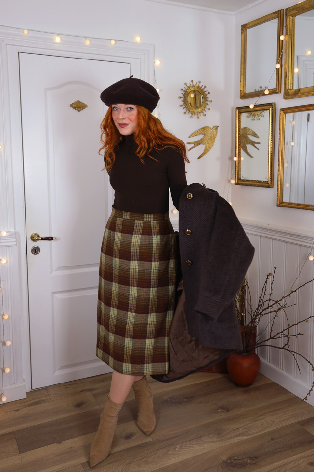 Burgundy &amp; Green Plaid Vintage Skirt | L