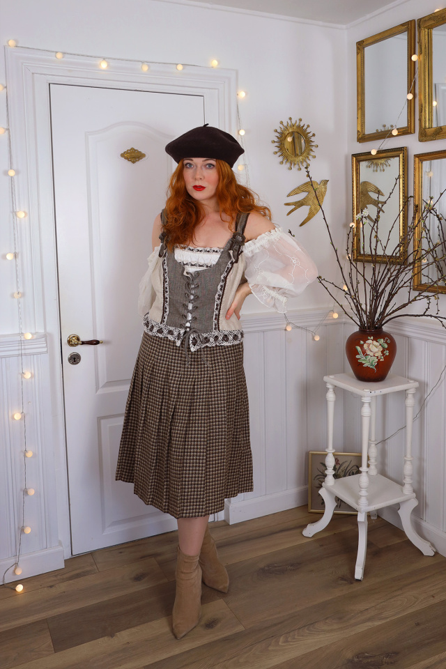 Brown Houndstooth Vintage Wool Skirt | S