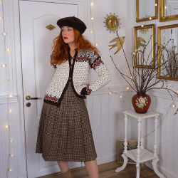 Brown Houndstooth Vintage Wool Skirt | S