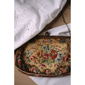 Brown Floral Vintage Needlepoint Purse 