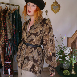 Brown Paisley Sheer Vintage Blouse | L/XL