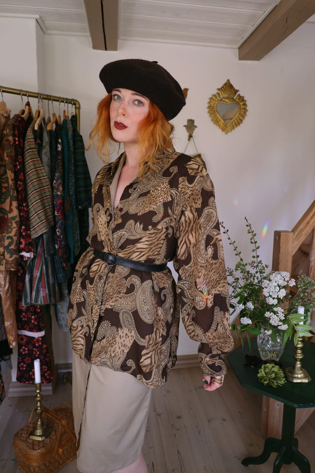 Brown Paisley Sheer Vintage Blouse | L/XL