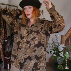 Brown Paisley Sheer Vintage Blouse | L/XL