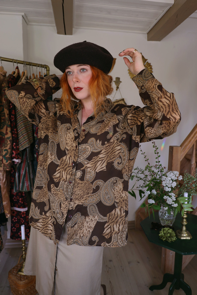 Brown Paisley Sheer Vintage Blouse | L/XL