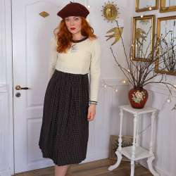 Stunning Brown Plaid Fluffy Vintage Dress | XS