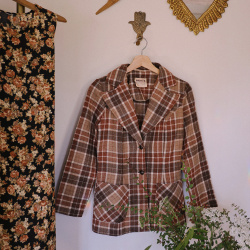 Brown Plaid Wool Vintage Jacket | S