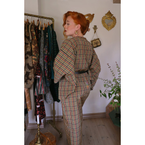 Brown Plaid Vintage Kimono Dress | M/L