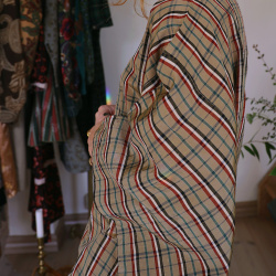 Brown Plaid Vintage Kimono Dress | M/L
